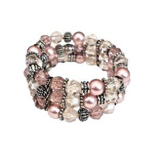 Marvella by Monet Pink, Clear & Silver Tone Beaded Wrap Bracelet